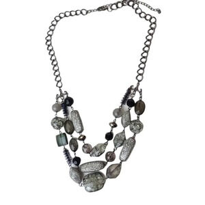 Sparkle Foil Silver Layer Beaded Necklace